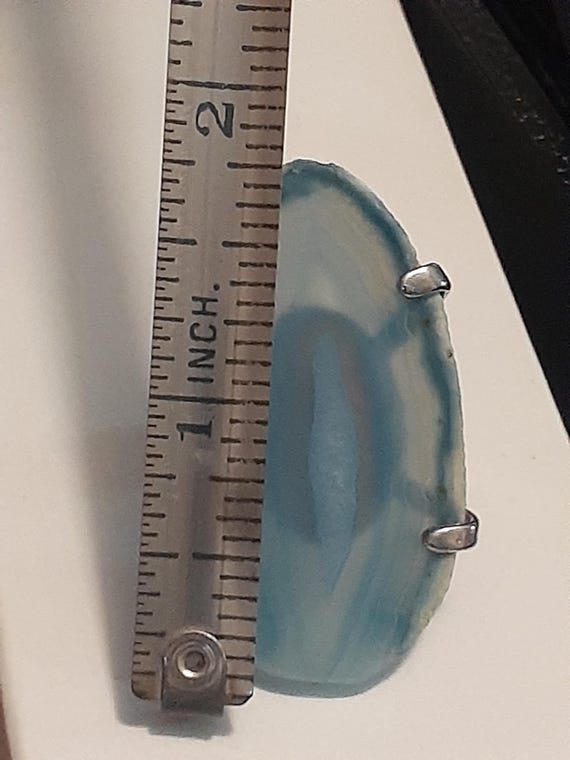 Agate gemstone slice Silvertone statement ring. A… - image 5