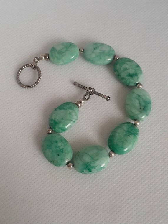 Sterling silver bead and clasp green genuine gems… - image 1