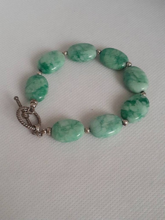 Sterling silver bead and clasp green genuine gems… - image 2
