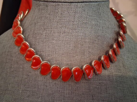 Red stylized leaf abstract celluloid link necklac… - image 7