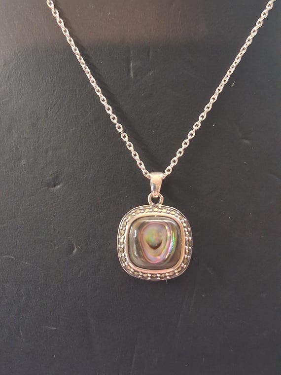 Sterling silver abalone shell square pendant with… - image 17
