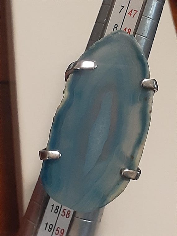 Agate gemstone slice Silvertone statement ring. A… - image 10