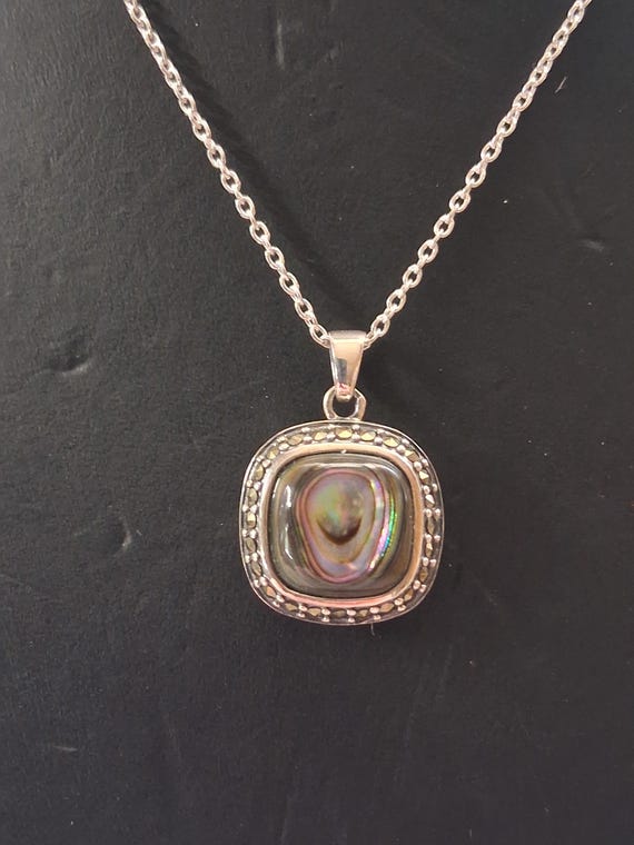 Sterling silver abalone shell square pendant with… - image 16