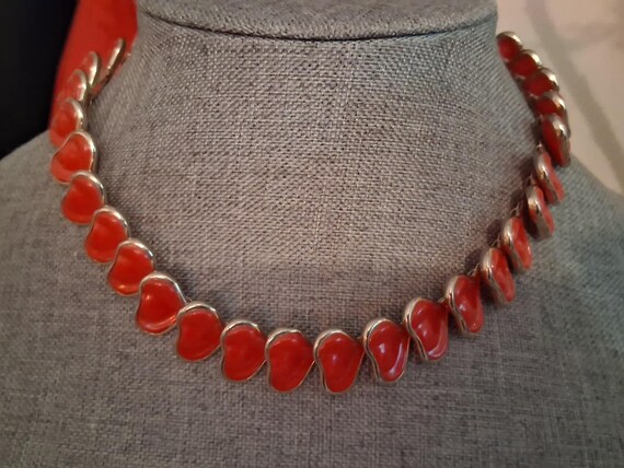 Red stylized leaf abstract celluloid link necklac… - image 5