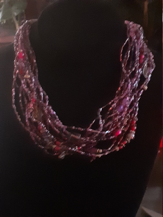 Vintage multi strand purple glass seed bead neckl… - image 2