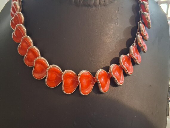 Red stylized leaf abstract celluloid link necklac… - image 9