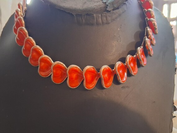 Red stylized leaf abstract celluloid link necklac… - image 18