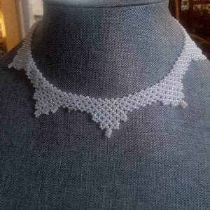 White glass seed bead embroidered Choker/collar necklace