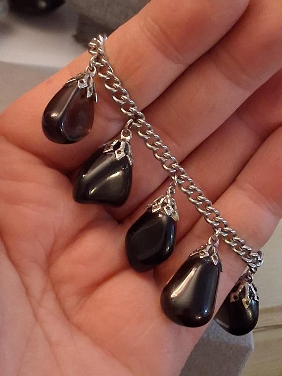 Amethyst dangle tumbled gemstone silver-plated ch… - image 1