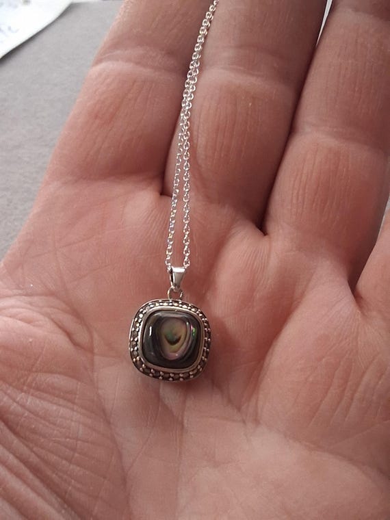 Sterling silver abalone shell square pendant with… - image 5