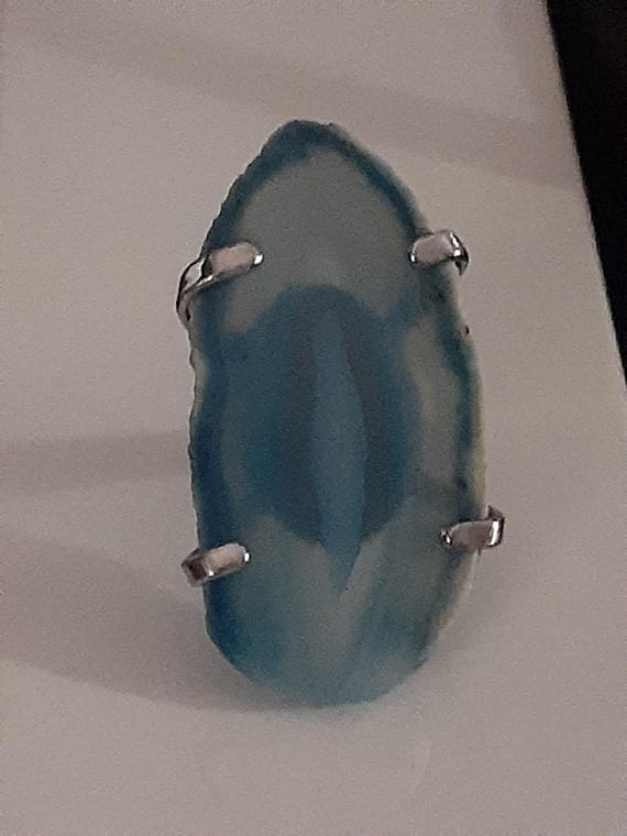 Agate gemstone slice Silvertone statement ring. A… - image 6
