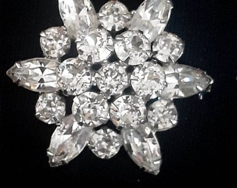 Weiss prong set Marquise & round clear rhinestone starburst Brooch/pin