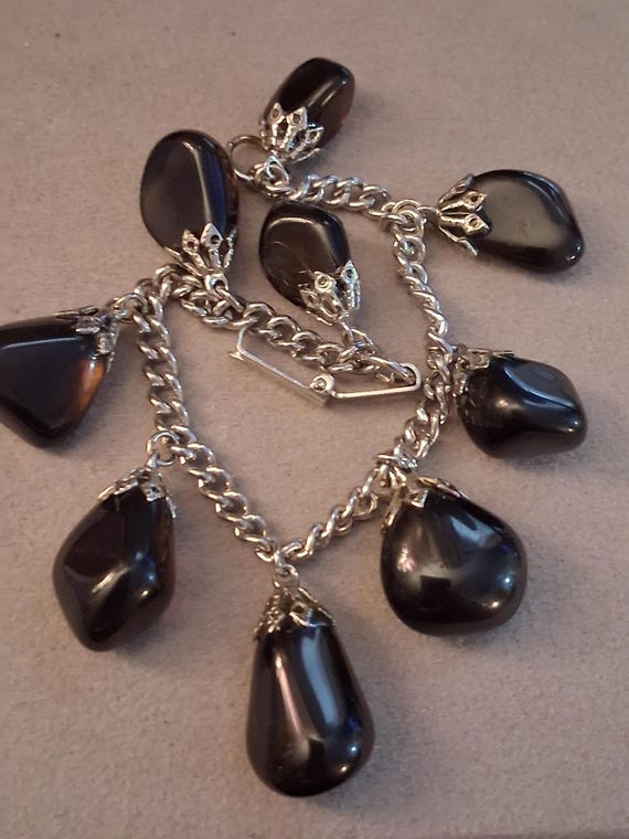 Amethyst dangle tumbled gemstone silver-plated ch… - image 6