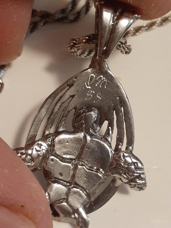 Sterling silver solid turtle pendant rope necklac… - image 5