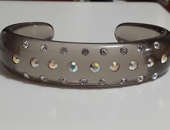 Lucite translucent cuff bracelet 3 rows Aurora bo… - image 9