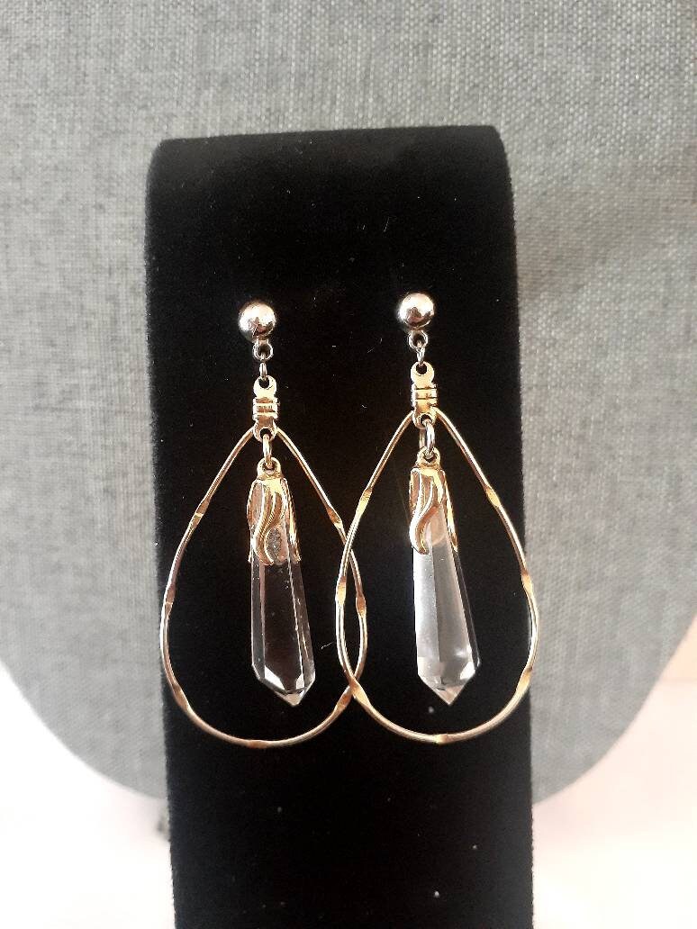 Crystal and gold tone hoop style Dangle/drop earrings