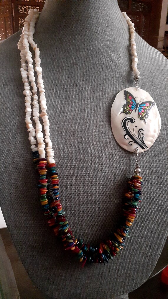Multi strand puka shell multi color shell necklac… - image 4