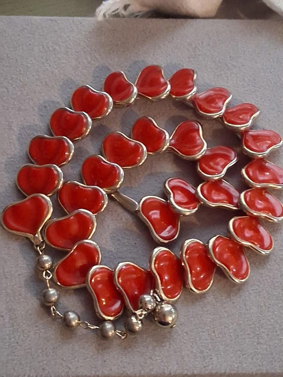 Red stylized leaf abstract celluloid link necklac… - image 17