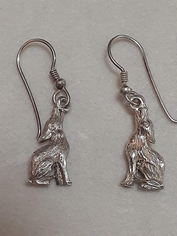 Sterling silver solid 3D Howling Wolf figural dan… - image 5