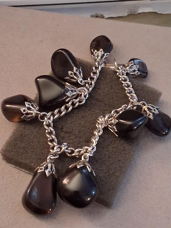 Amethyst dangle tumbled gemstone silver-plated ch… - image 4