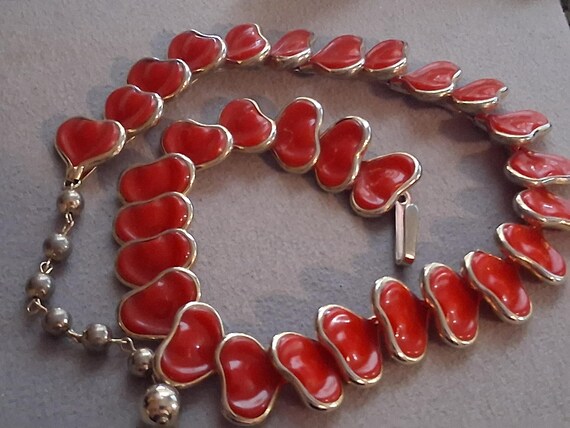 Red stylized leaf abstract celluloid link necklac… - image 16