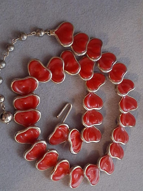 Red stylized leaf abstract celluloid link necklac… - image 15