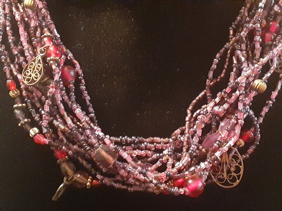Vintage multi strand purple glass seed bead neckl… - image 6