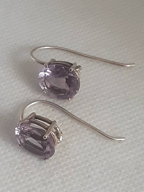Sterling silver amethyst prong set wire Dangle/dr… - image 1