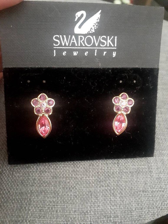 Swarovski pink, purple, and clear crystal earrings