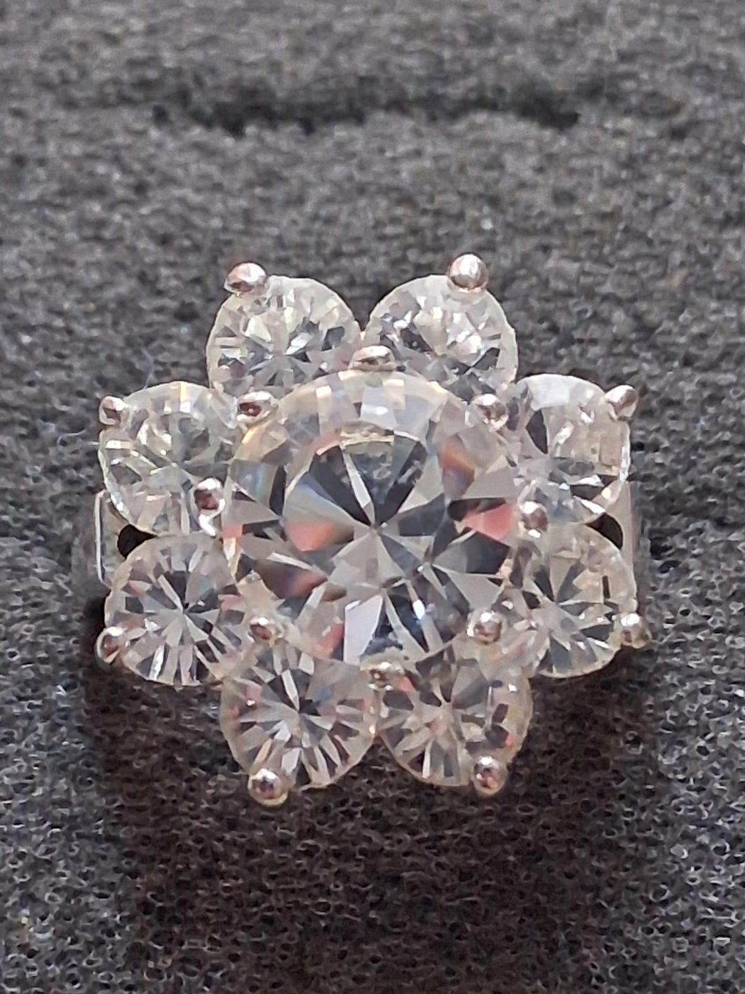 Daisy/sunflower Clear Rhinestone Cluster Silverplated Cocktail Ring ...