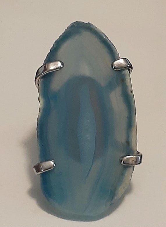 Agate gemstone slice Silvertone statement ring. A… - image 9