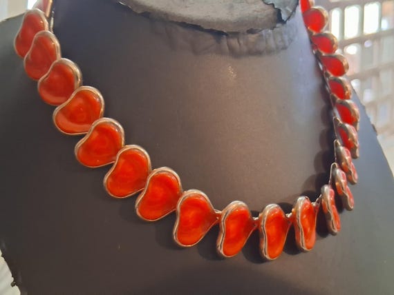 Red stylized leaf abstract celluloid link necklac… - image 10