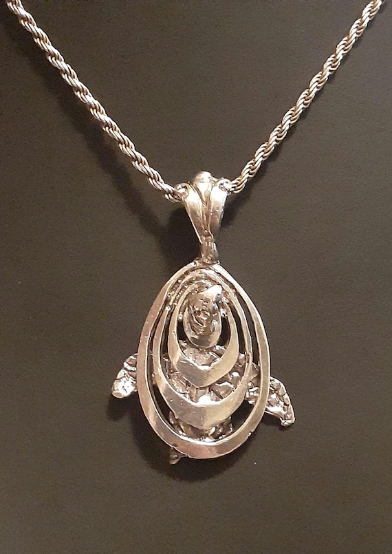 Sterling silver solid turtle pendant rope necklac… - image 1