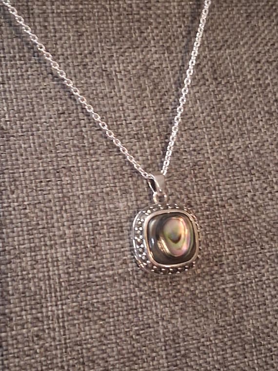 Sterling silver abalone shell square pendant with… - image 7