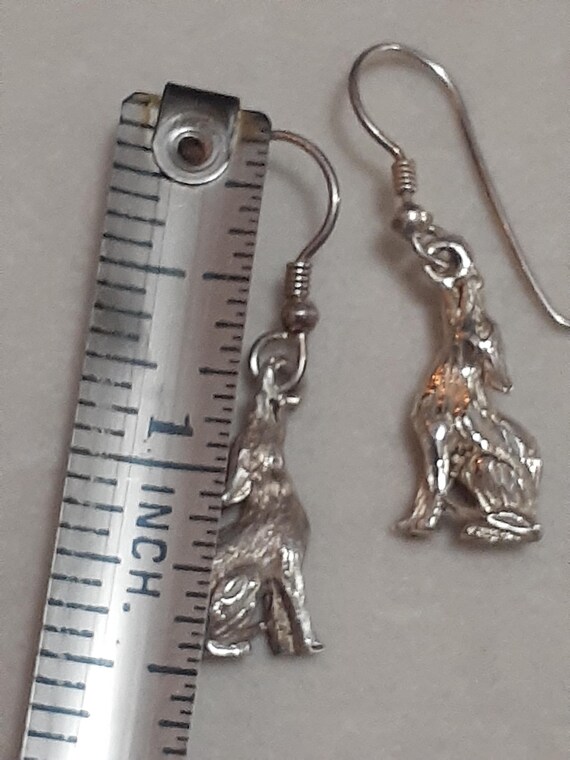 Sterling silver solid 3D Howling Wolf figural dan… - image 3