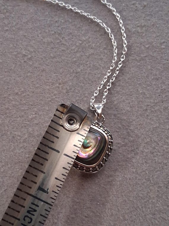 Sterling silver abalone shell square pendant with… - image 3