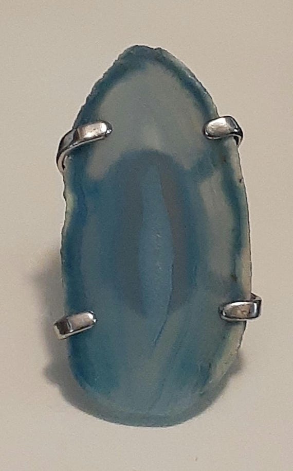 Agate gemstone slice Silvertone statement ring. A… - image 8