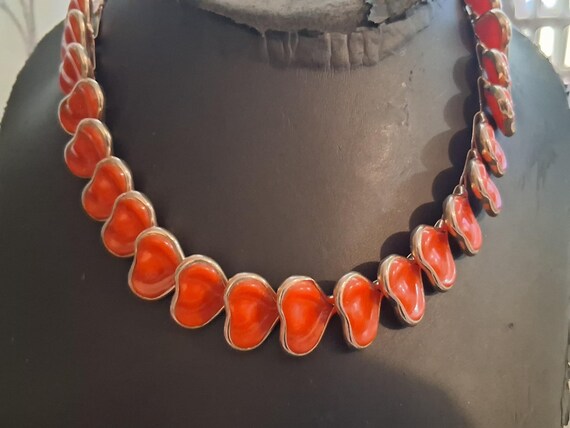 Red stylized leaf abstract celluloid link necklac… - image 12