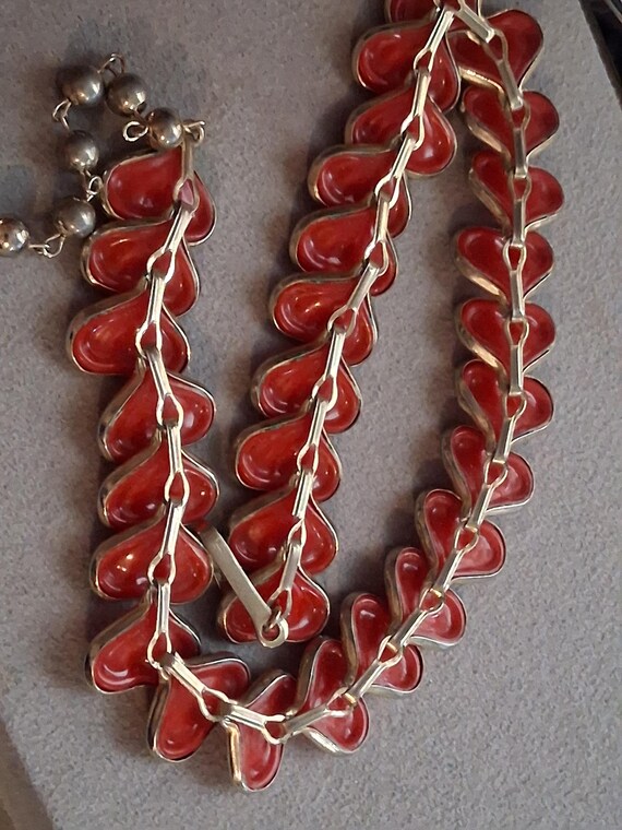 Red stylized leaf abstract celluloid link necklac… - image 14