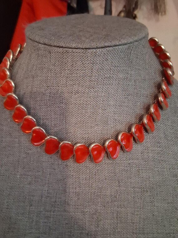 Red stylized leaf abstract celluloid link necklac… - image 19