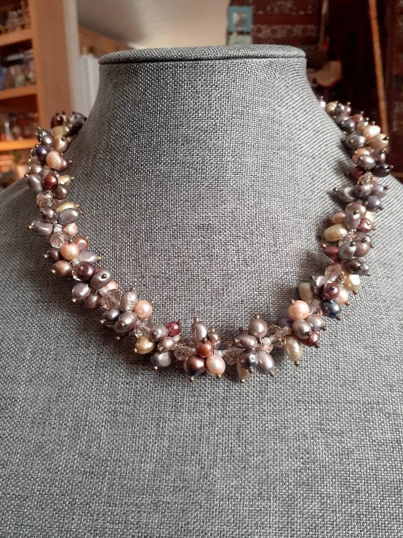 Genuine Baroque pearl multi color braided necklace