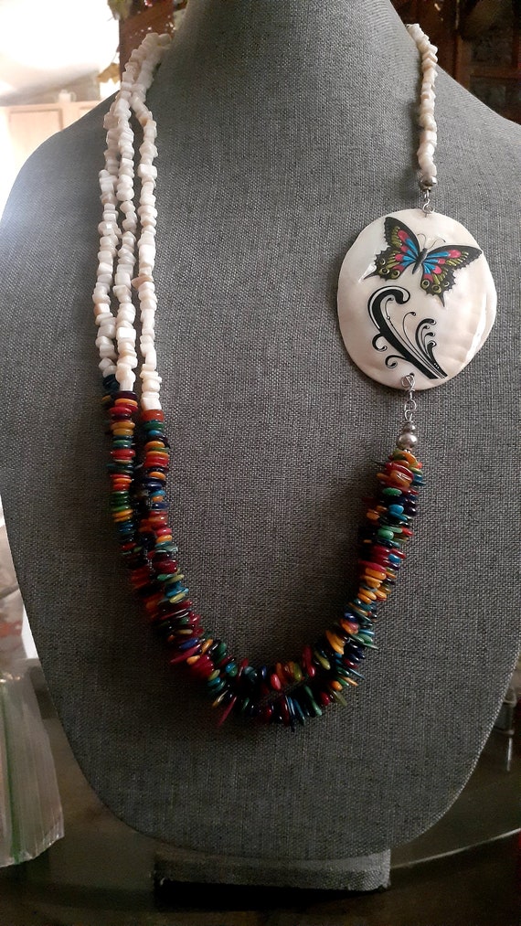 Multi strand puka shell multi color shell necklac… - image 5