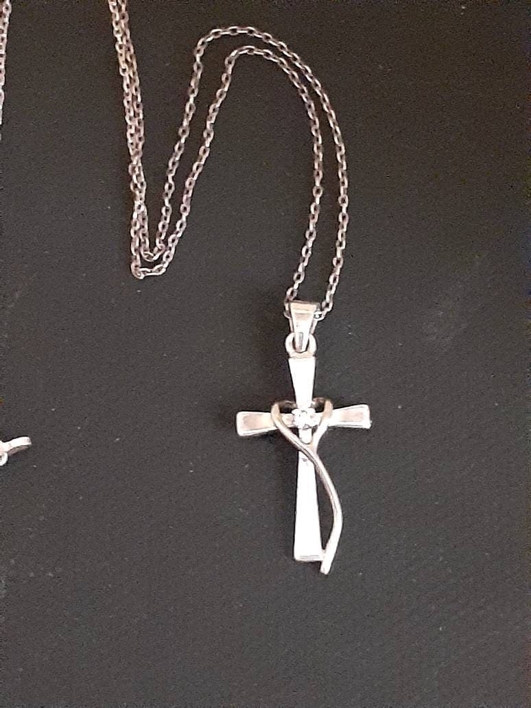 Collana con ciondolo a croce in argento sterling italiano con finti diamanti - Italia