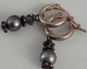 Sterling silver pearl huggie hoop dangle drop earrings