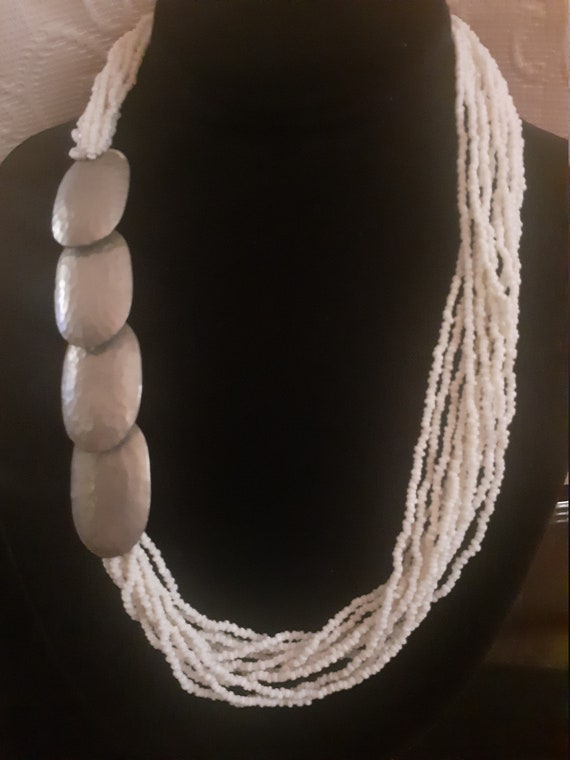 multi strand vintage white seed bead necklace