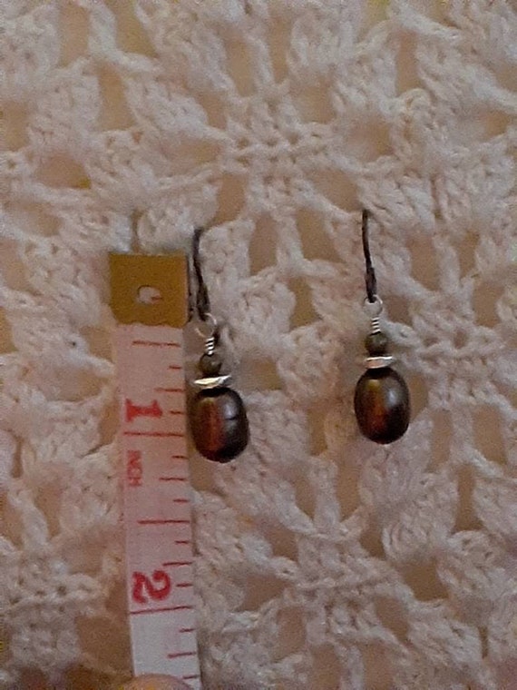 Chocolate Baroque pearl dangle/drop earrings - image 7