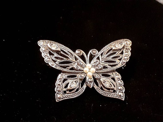 Vintage Avon marcasite silvertone butterfly Brooc… - image 5