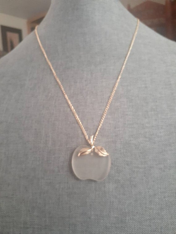 Avon clear frosted glass apple gold tone pendant … - image 3