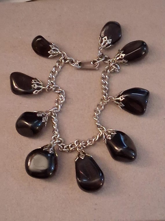 Amethyst dangle tumbled gemstone silver-plated ch… - image 3