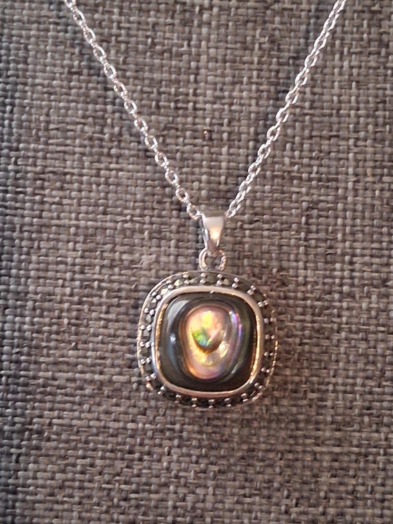 Sterling silver abalone shell square pendant with… - image 8